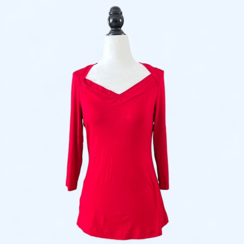 Banana  Republic Womens Red V-Neck 3/4 Sleeve Office Holiday Party Top Small